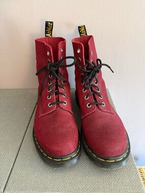 Dr. Martens Red Canvas Combat Boots